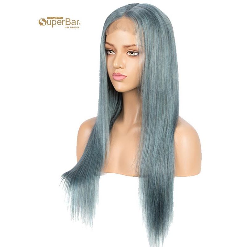 Superbar Highlight Blue 100% Human HairDensity Wigs Straight 4x4 HD Lace Simulated Scalp Wigs 150%