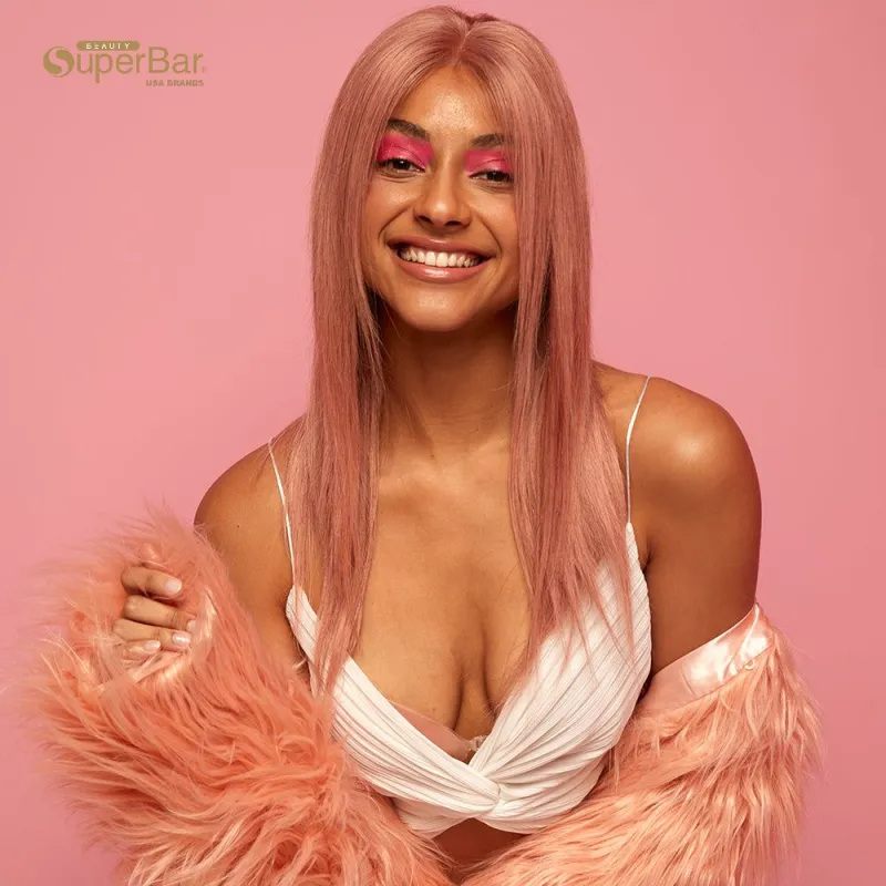 Superbar Highlight Pink 4x4 Lace SimulatedScalp Wigs 100% Straight Human Hair Wigs 150%Density