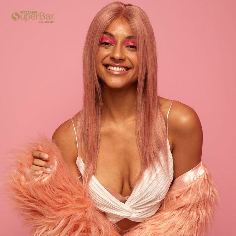 Superbar Highlight Pink 4x4 Lace SimulatedScalp Wigs 100% Straight Human Hair Wigs 150%Density