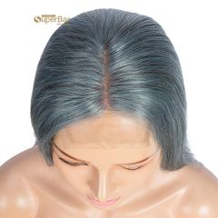 Superbar Highlight Blue 100% Human HairDensity Wigs Straight 4x4 HD Lace Simulated Scalp Wigs 150%