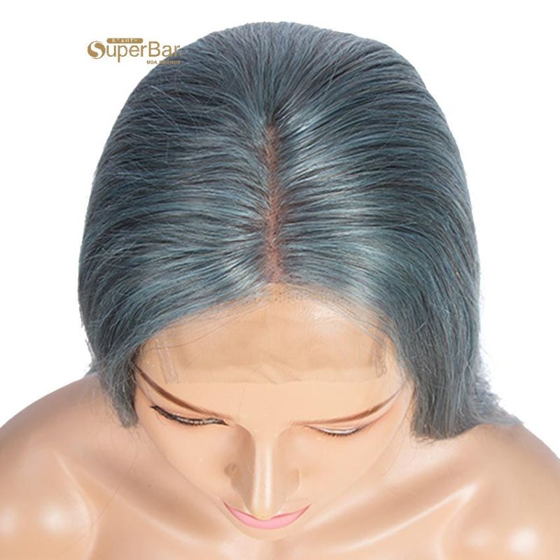 Superbar Highlight Blue 100% Human HairDensity Wigs Straight 4x4 HD Lace Simulated Scalp Wigs 150%