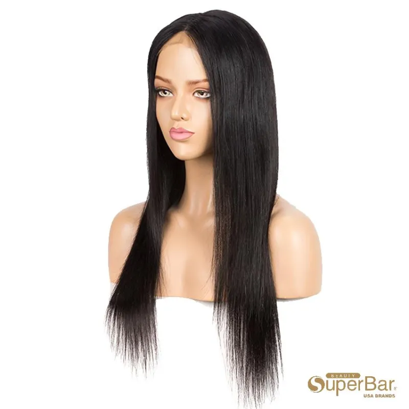 Superbar 4x4 Lace Closure Wigs 100% StraightHuman Hair Wigs For Black Women 150% DensityNatural Black Color