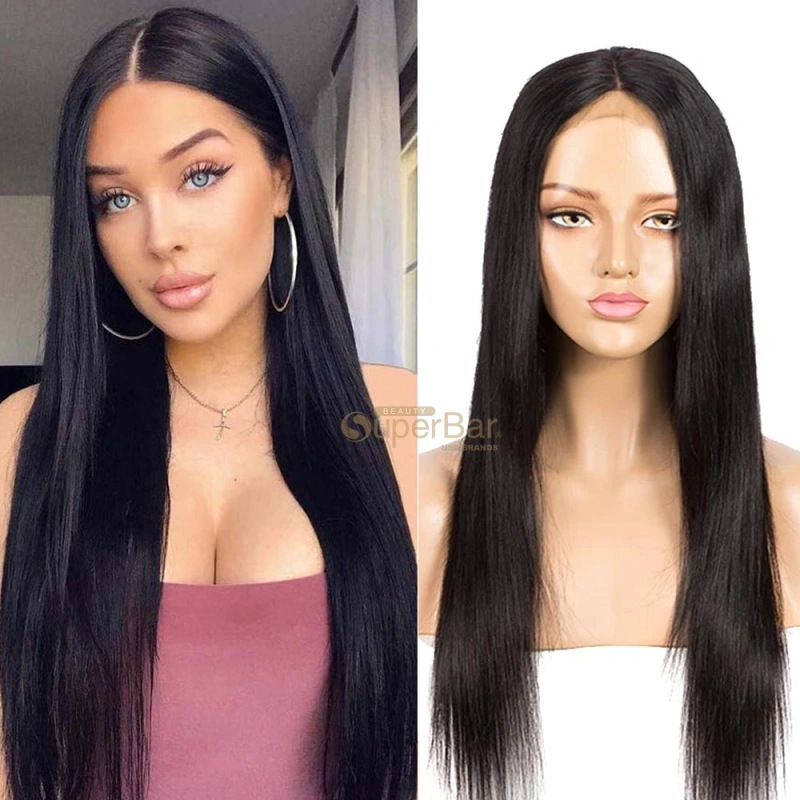Superbar 4x4 Lace Closure Wigs 100% StraightHuman Hair Wigs For Black Women 150% DensityNatural Black Color