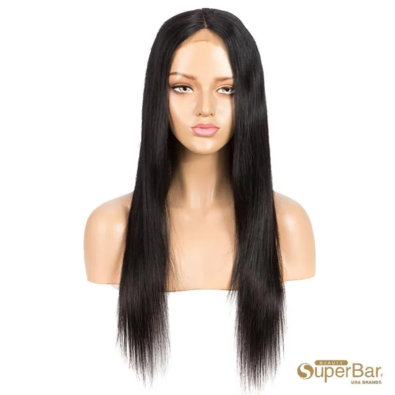 Superbar 4x4 Lace Closure Wigs 100% StraightHuman Hair Wigs For Black Women 150% DensityNatural Black Color