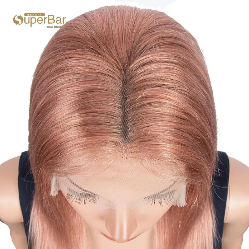 Superbar Highlight Pink 4x4 Lace SimulatedScalp Wigs 100% Straight Human Hair Wigs 150%Density