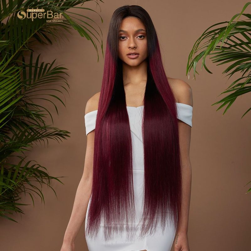 Superbar 100% Hight-quality Virgin Human HairWigs 4x4 Lace Closure Wigs straight Human Hair 150%Density Red Wine Color