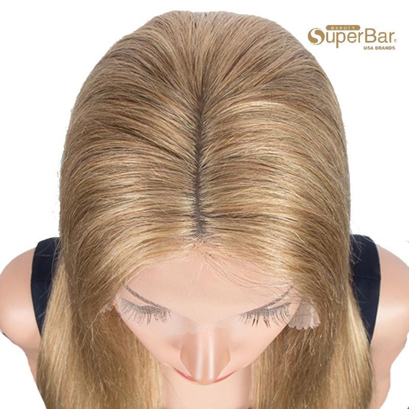 Superbar Gold Blonde Color Straight HumanHair Wigs 4x4 Lace Closure Wigs 150% Density