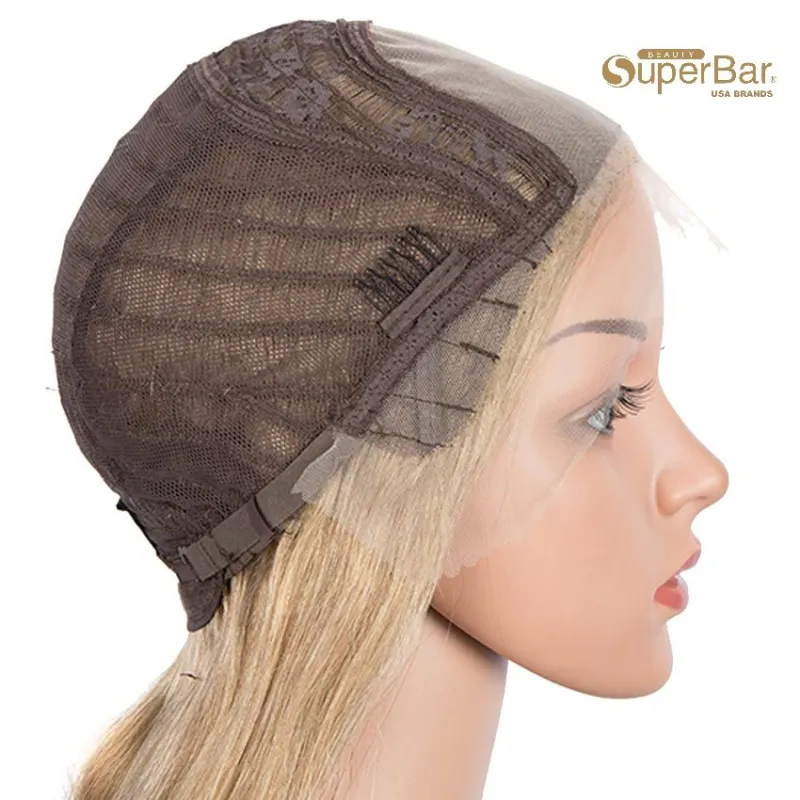 Superbar Gold Blonde Color Straight HumanHair Wigs 4x4 Lace Closure Wigs 150% Density