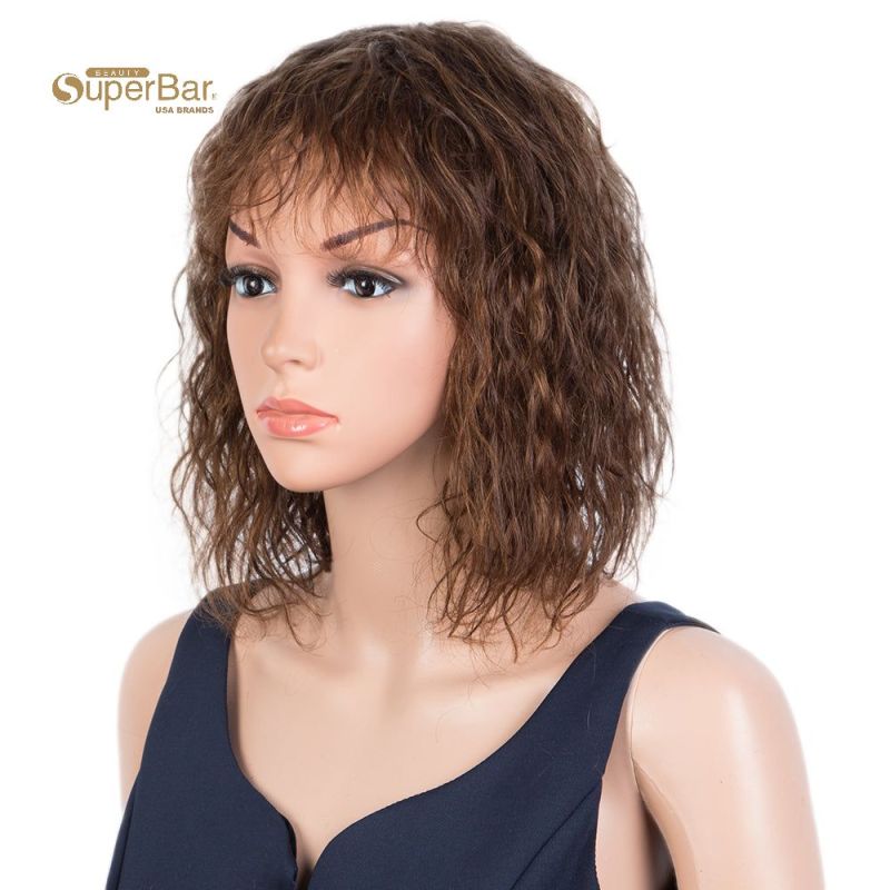 Superbar Short Curly Wavy Human Hair BobWigs with Bangs for Black Women 100% Human HairWigs with Bangs Ombre Brown Color
