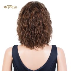 Superbar Short Curly Wavy Human Hair BobWigs with Bangs for Black Women 100% Human HairWigs with Bangs Ombre Brown Color