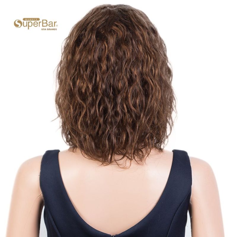 Superbar Short Curly Wavy Human Hair BobWigs with Bangs for Black Women 100% Human HairWigs with Bangs Ombre Brown Color