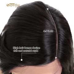 Superbar Human Hair Wigs with High SideBangs 4.5 inch Lace Side Part Wig for Women NaturalColor Wigs