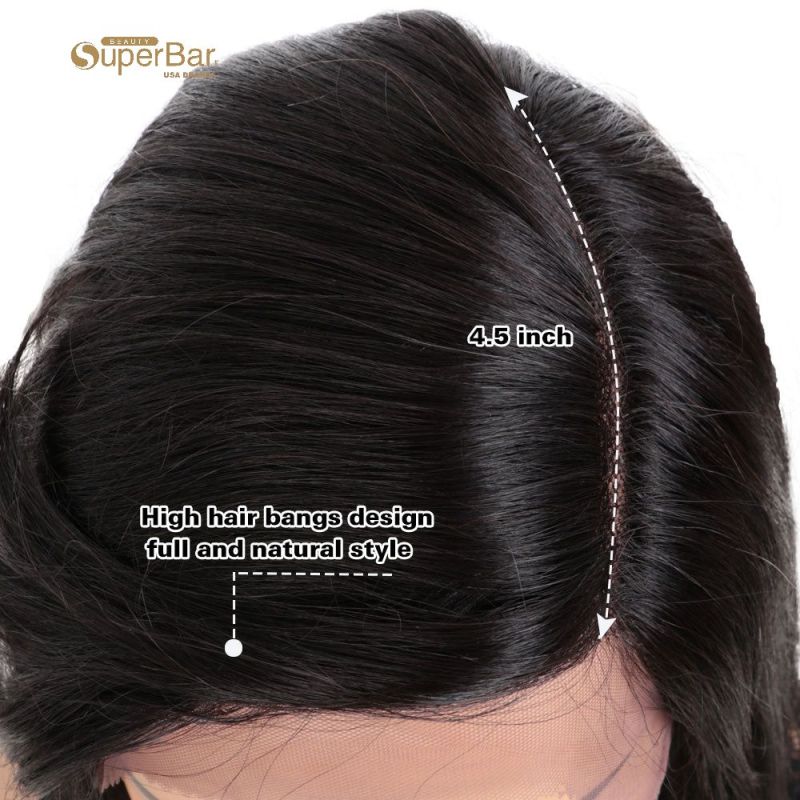 Superbar Human Hair Wigs with High SideBangs 4.5 inch Lace Side Part Wig for Women NaturalColor Wigs