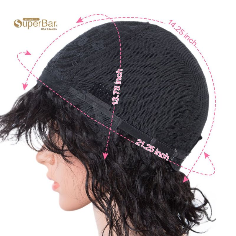 Superbar Short Curly Wavy Human Hair BobWigs with Bangs for Black Women 100% Human HairWigs with Bangs Ombre Brown Color