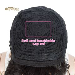 Superbar Short Human Hair Bob Wigs withBangs Curly Wavy Wig for Black Women Ombre ColorWigs with Curly Bangs