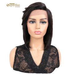 Superbar Human Hair Wigs with High SideBangs 4.5 inch Lace Side Part Wig for Women NaturalColor Wigs
