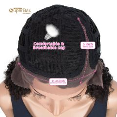 Superbar Human Hair Lace Front Wigs 5 inch Side Lace Part Wigs 12 inch Curly Wavy Wig for Black Women Natural Color