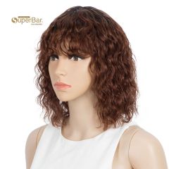 Superbar Short Human Hair Bob Wigs withBangs Curly Wavy Wig for Black Women Ombre ColorWigs with Curly Bangs