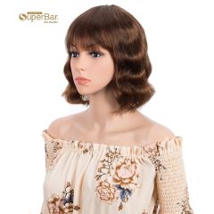 Superbar Short Body Wavy Human Hair WigsWith Bangs for Black Women Wavy Bob Wig MediumBrown Color