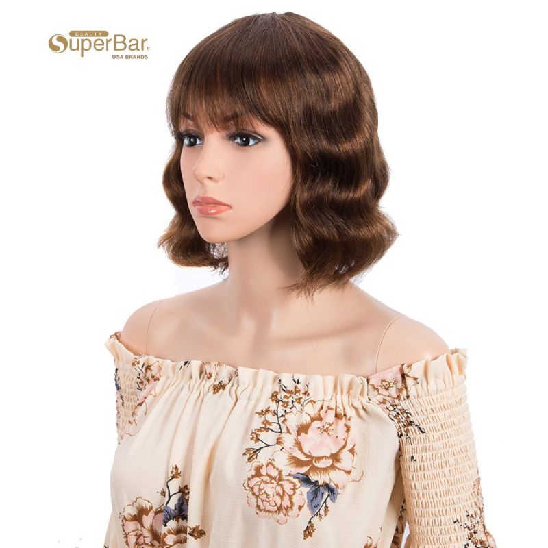 Superbar Short Body Wavy Human Hair WigsWith Bangs for Black Women Wavy Bob Wig MediumBrown Color