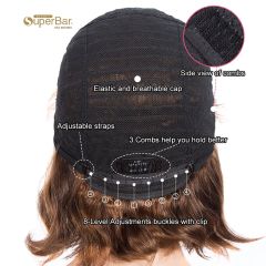 Superbar Short Body Wavy Human Hair WigsWith Bangs for Black Women Wavy Bob Wig MediumBrown Color