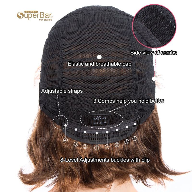 Superbar Short Body Wavy Human Hair WigsWith Bangs for Black Women Wavy Bob Wig MediumBrown Color