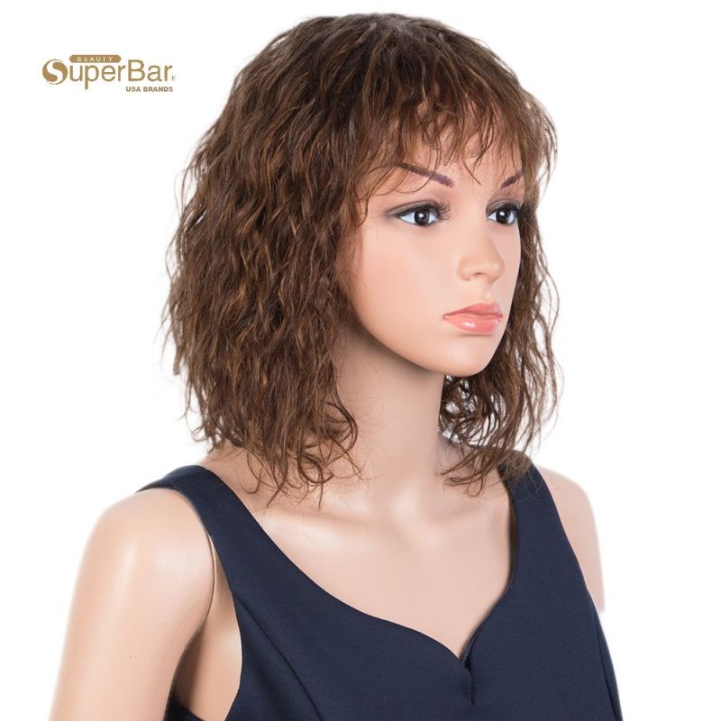 Superbar Short Curly Wavy Human Hair BobWigs with Bangs for Black Women 100% Human HairWigs with Bangs Ombre Brown Color