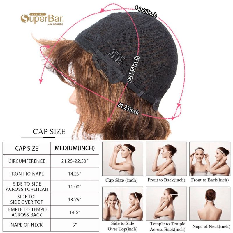 Superbar Short Body Wavy Human Hair WigsWith Bangs for Black Women Wavy Bob Wig MediumBrown Color