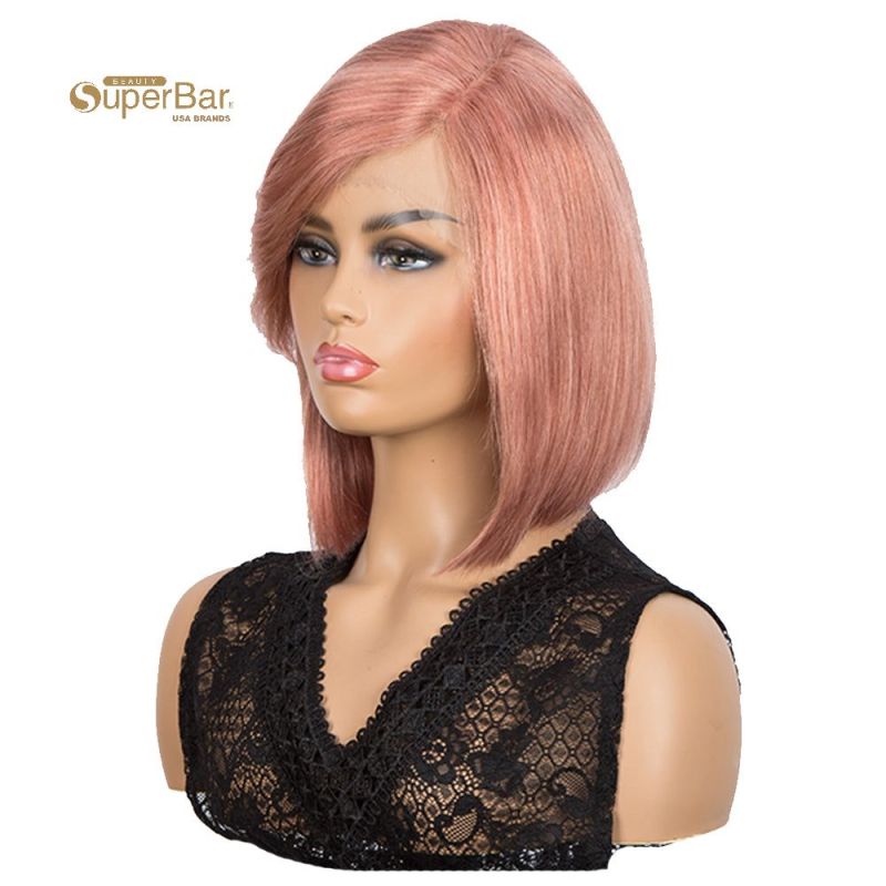 Superbar Human Hair Wigs with High SideBangs 4.5 inch Lace Side Part Wig for Women PinkWigs