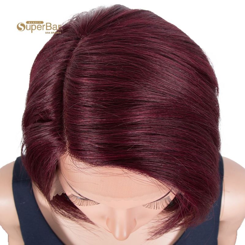 Superbar Human Hair Bob Wigs Side Lace PartStraight Bob Wigs for Women Burgundy Red Color