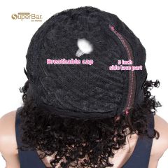 Superbar Short Oxygen Curly Human Hair WigsSide Lace Part Wigs for Black Women Brown Color