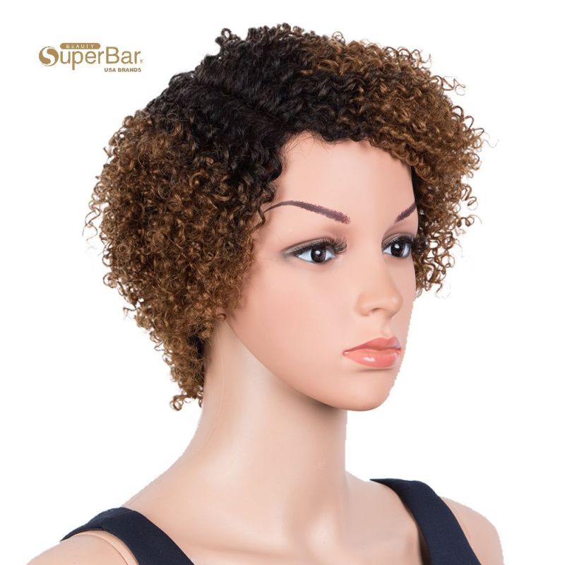 Superbar Short Oxygen Curly Human Hair WigsSide Lace Part Wigs for Black Women Brown Color