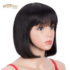 Superbar Short Bob Human Hair Wigs withBangs For Black Women