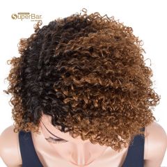 Superbar Short Oxygen Curly Human Hair WigsSide Lace Part Wigs for Black Women Brown Color