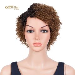 Superbar Short Oxygen Curly Human Hair WigsSide Lace Part Wigs for Black Women Brown Color