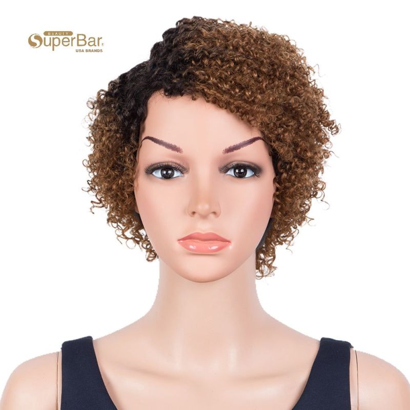 Superbar Short Oxygen Curly Human Hair WigsSide Lace Part Wigs for Black Women Brown Color