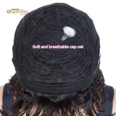 Superbar Short Curly Wavy Human Hair BobWigs with Bangs for Black Women 100% Human HairWigs with Bangs Ombre Brown Color