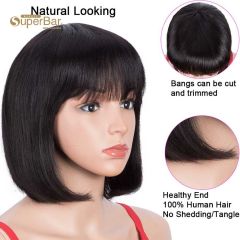 Superbar Short Bob Human Hair Wigs withBangs For Black Women