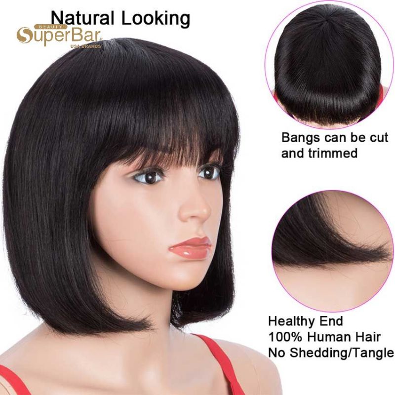 Superbar Short Bob Human Hair Wigs withBangs For Black Women