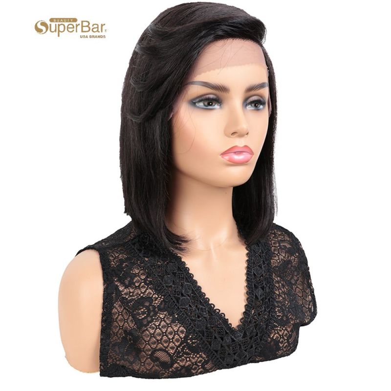 Superbar Human Hair Wigs with High SideBangs 4.5 inch Lace Side Part Wig for Women NaturalColor Wigs
