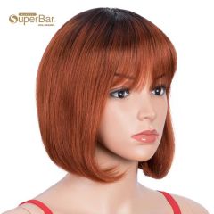 Superbar Short Bob Human Hair Wigs withBangs For Black Women