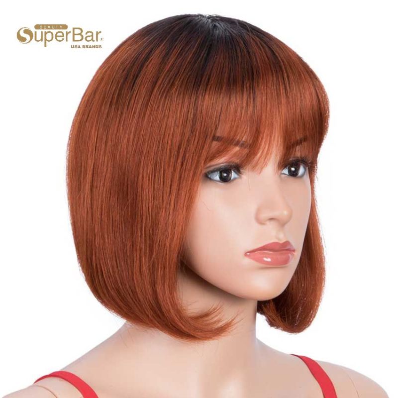 Superbar Short Bob Human Hair Wigs withBangs For Black Women