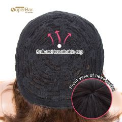 Superbar Short Body Wavy Human Hair WigsWith Bangs for Black Women Wavy Bob Wig MediumBrown Color