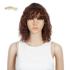 Superbar Short Human Hair Bob Wigs withBangs Curly Wavy Wig for Black Women Ombre ColorWigs with Curly Bangs