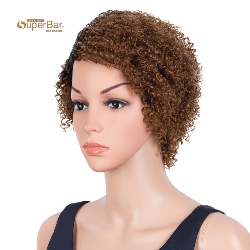 Superbar Short Oxygen Curly Human Hair WigsSide Lace Part Wigs for Black Women Brown Color