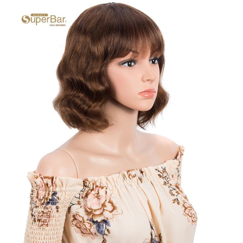 Superbar Short Body Wavy Human Hair WigsWith Bangs for Black Women Wavy Bob Wig MediumBrown Color