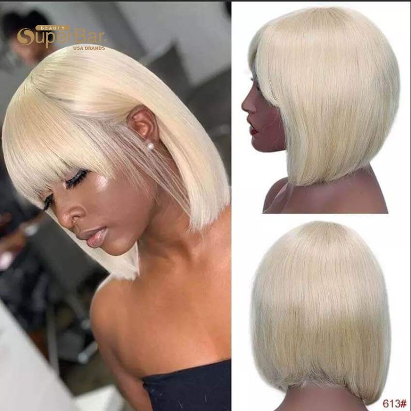 Superbar Short Bob Human Hair Wigs withBangs For Black Women