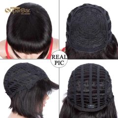 Superbar Short Bob Human Hair Wigs withBangs For Black Women