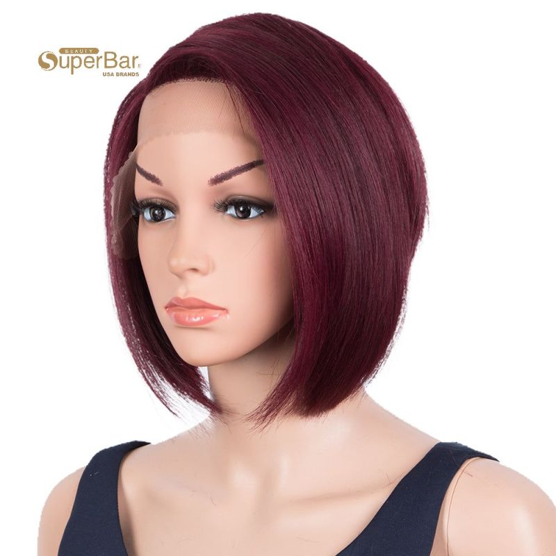 Superbar Human Hair Bob Wigs Side Lace PartStraight Bob Wigs for Women Burgundy Red Color