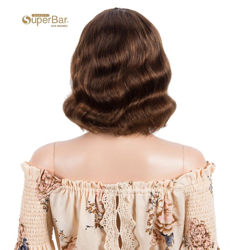 Superbar Short Body Wavy Human Hair WigsWith Bangs for Black Women Wavy Bob Wig MediumBrown Color